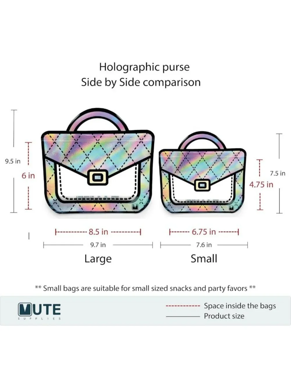 20 Pack Holographic Gift Bags for Kids Birthday Party - Resealable Goodie Bags